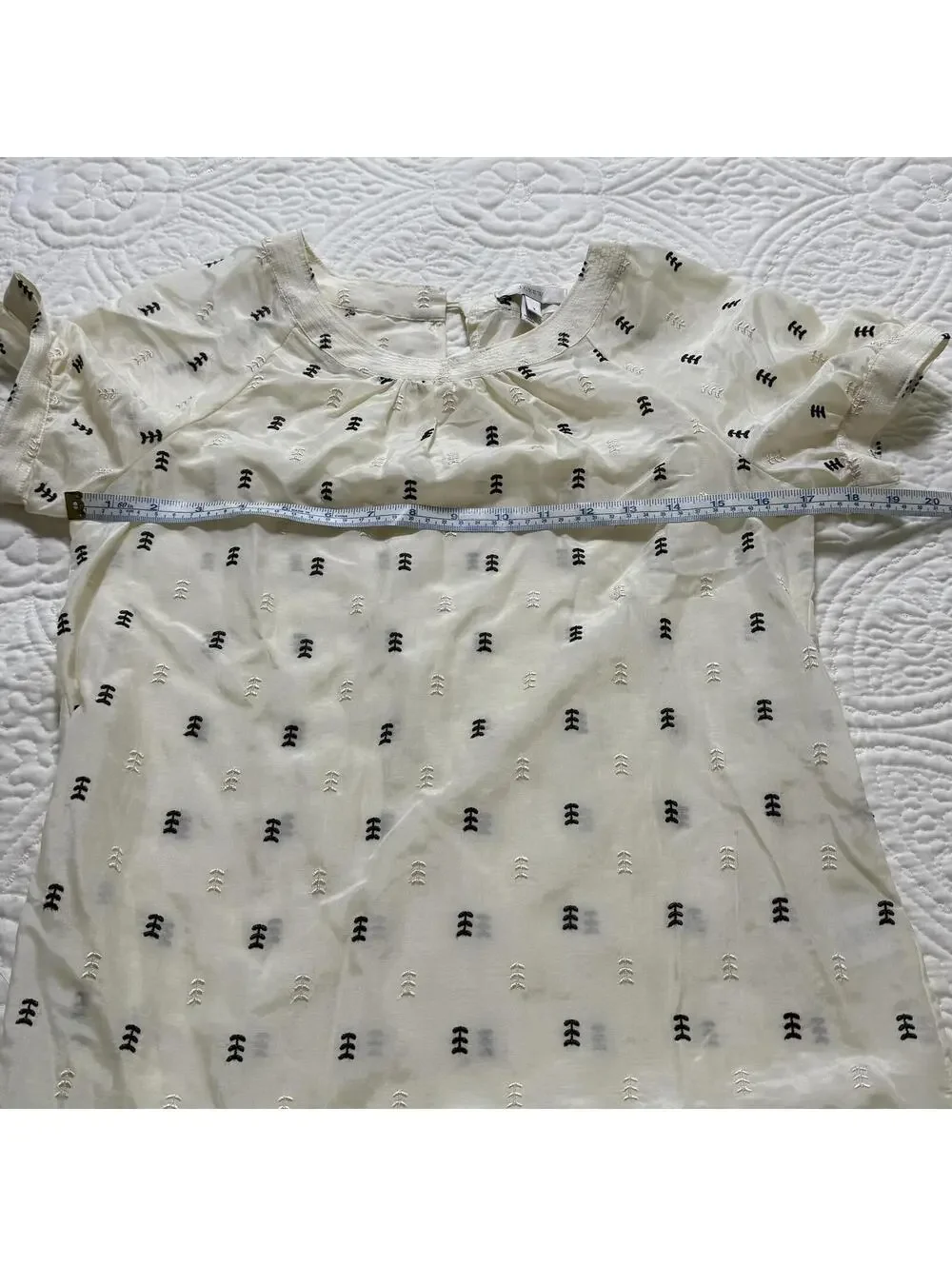 J.CREW Silk Blend‎ SZ 2 Short Sleeve Sheer Cream Embroidered Luxury Blouse NWT